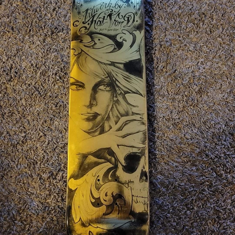 Bam margera by kat von d gold foil skateboard